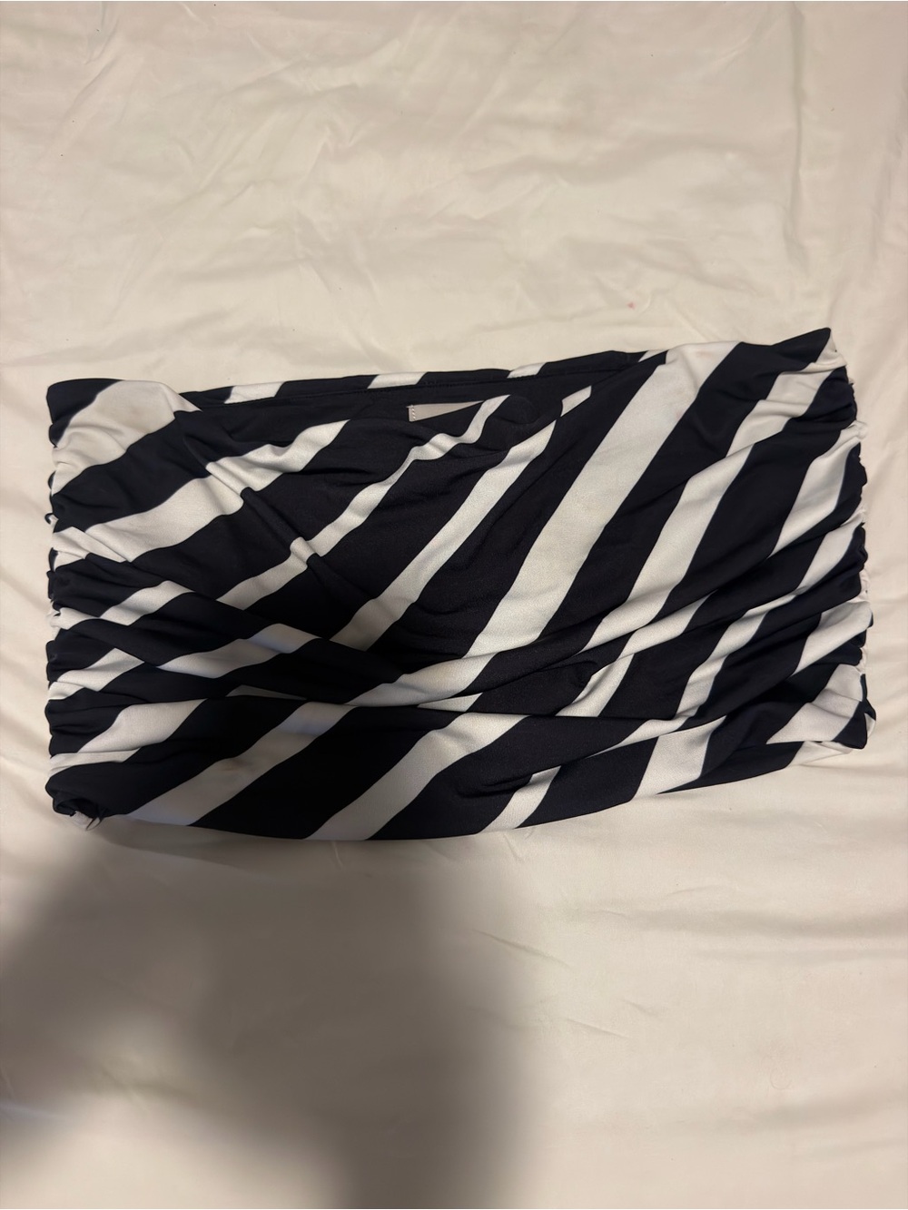 H&M Black and White Striped Ruched Bandeau Crop Top